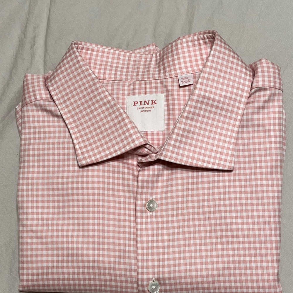 Thomas Pink Men's Light Pink Checkered Dress Shirt
